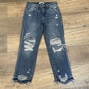 Flying Monkey Cropped Straight‎ Jeans Size 24 Distressed Raw Hem Light Wash
